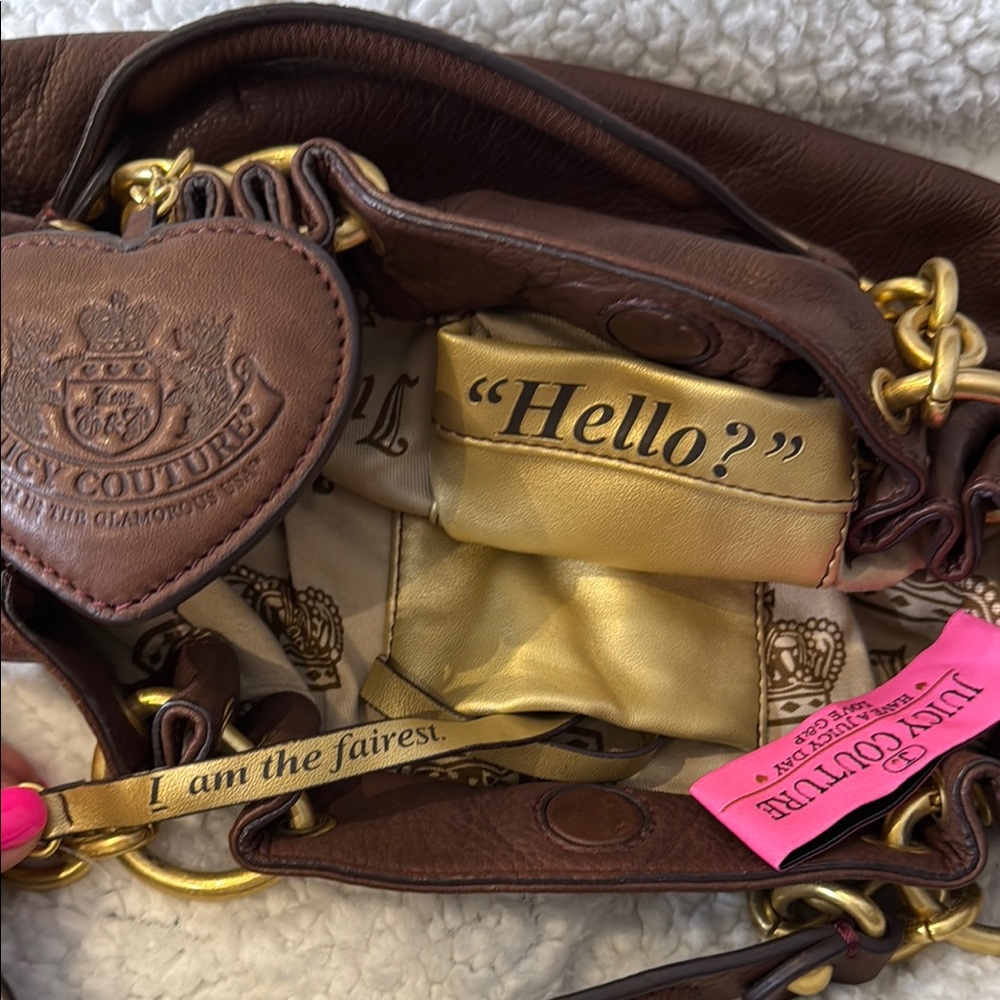 Juicy Couture Brown and Gold Shoulder Bag with Heart Detail